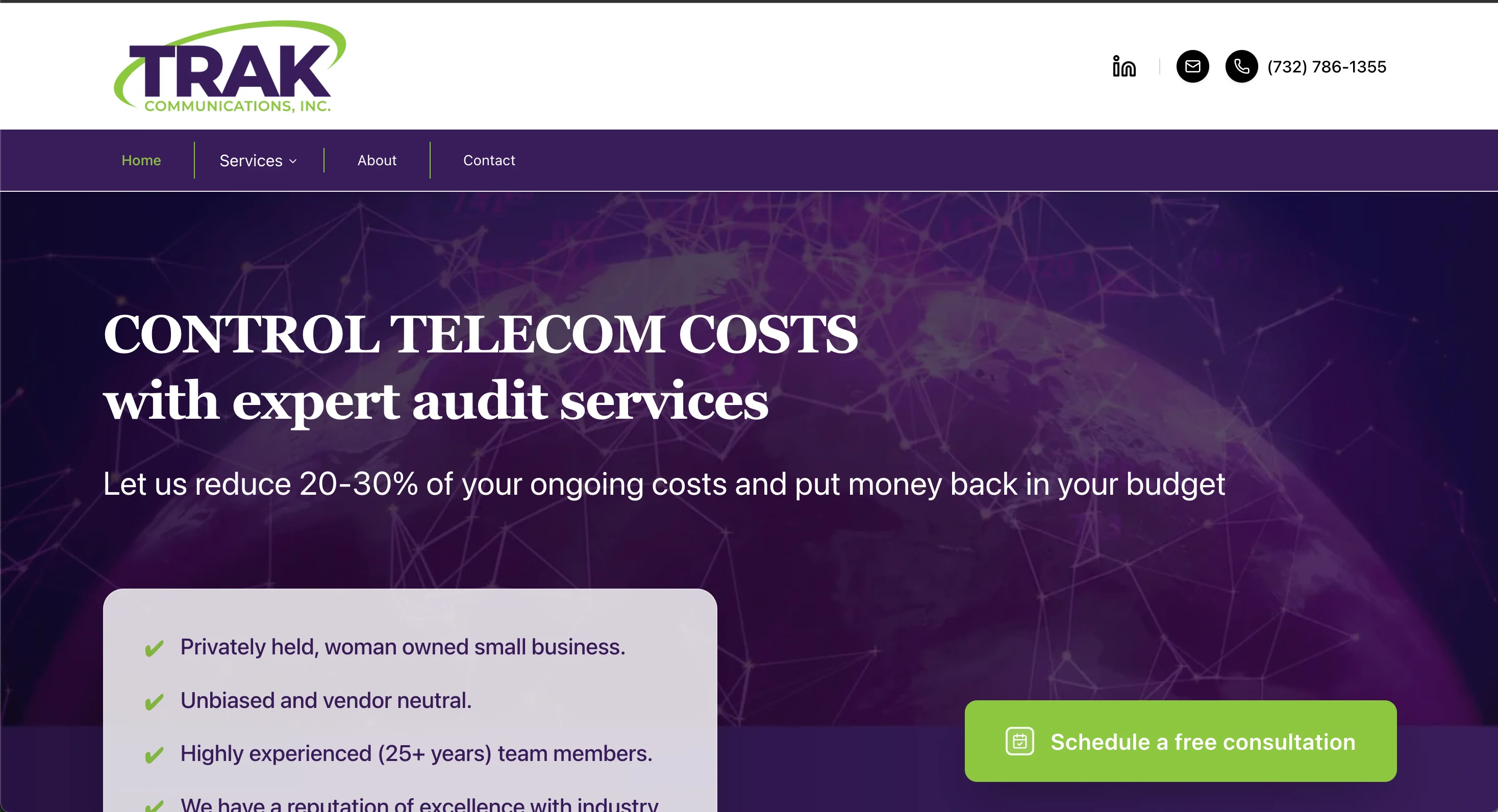 TRAK Communications website after redesign
